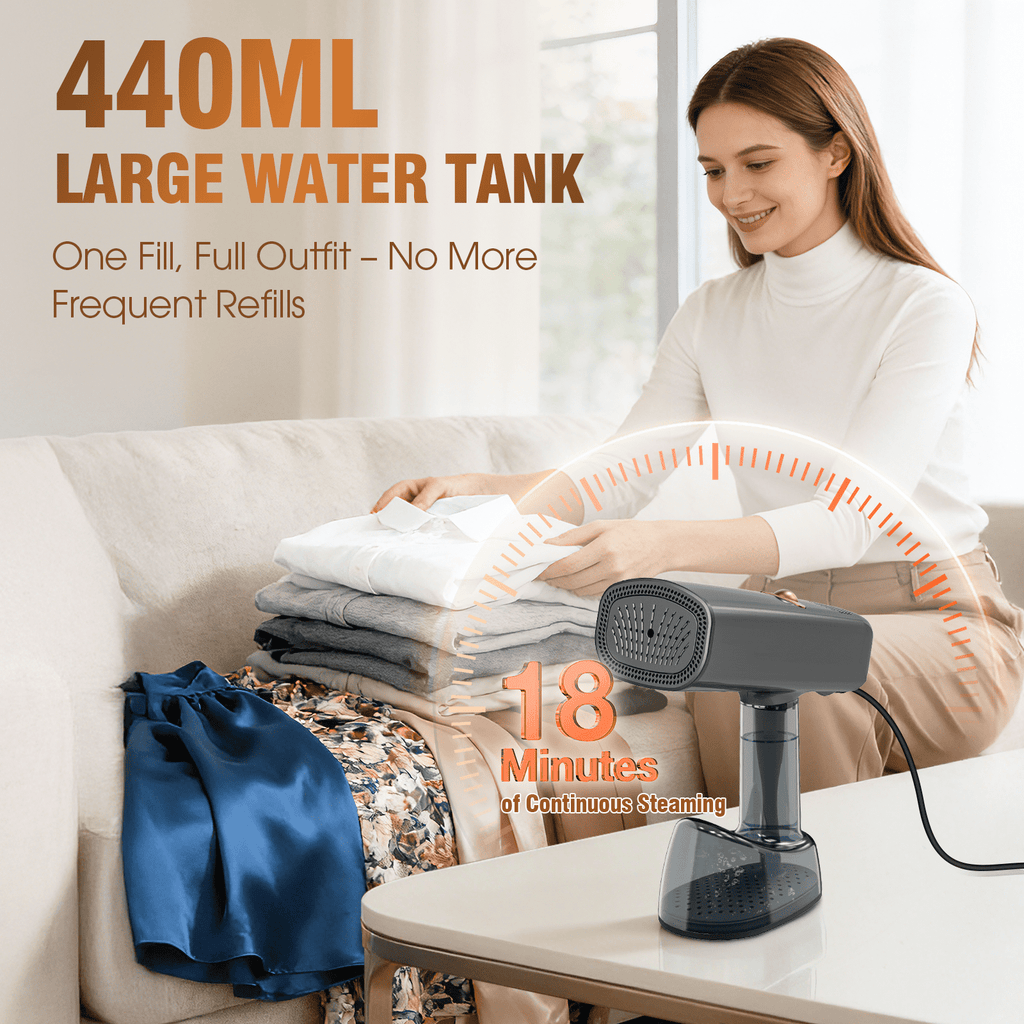 Loheer Vacuum Steamer for Clothes, 5000Pa Suction Handheld Clothes Steamer Multiple mode Portable Travel Steamers & Ironing 2 in 1 & 440ml Water Tank