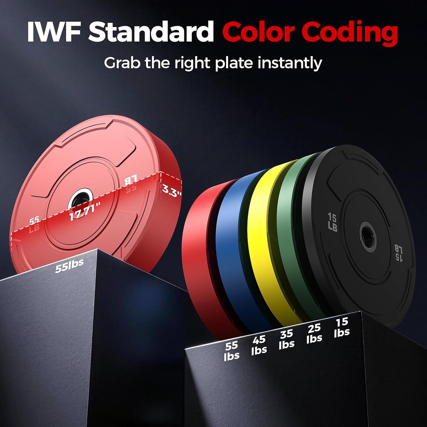2-Inch Olympic Bumper Plates Set, 10Pcs(each pair 10,15,25,35,45 lb) Colored Virgin Rubber Weight Barbell Plates for Strength Training, Home Gym Weightlifting